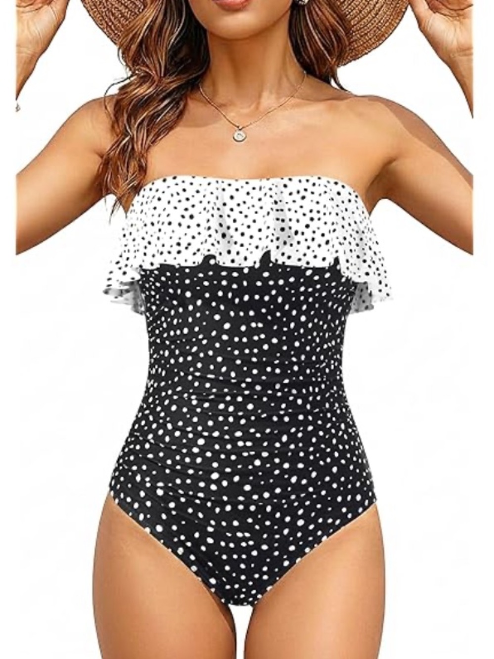 NWT- Polka Dot Ruffled One-Piece Swimsuit - Black & White
